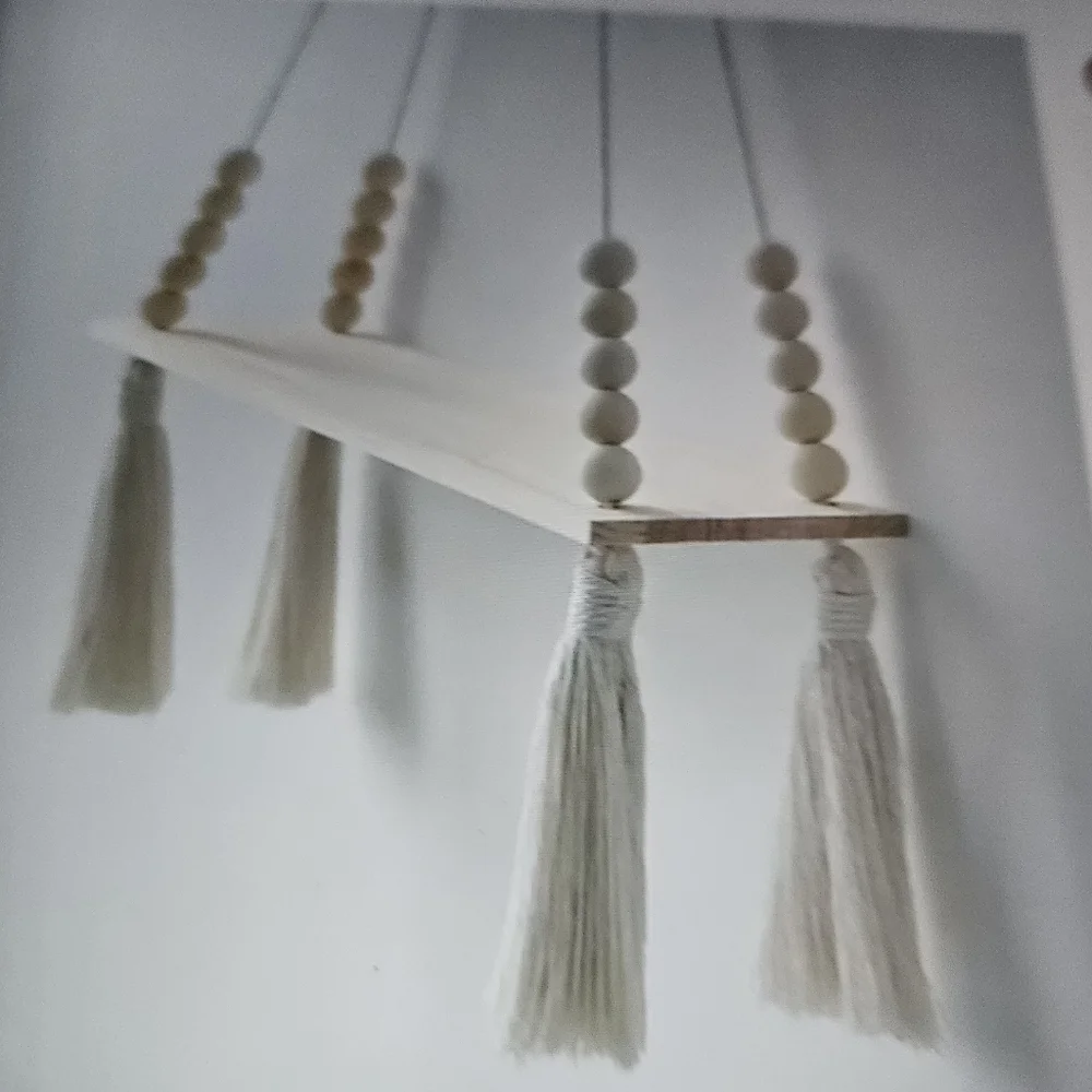 Neutral Hanging Tassel Wall Shelf - Decorative Cream Display Shelf NEW in pkg